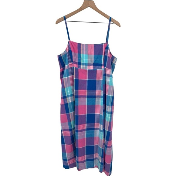 Bohemian Traders Sleeveless Cotton A-Line Slip Midi Dress - Blue Plaid - Large - Picture 4 of 13